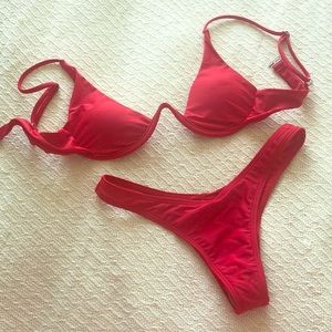 Red Zaful Push-up Plunge Bikini